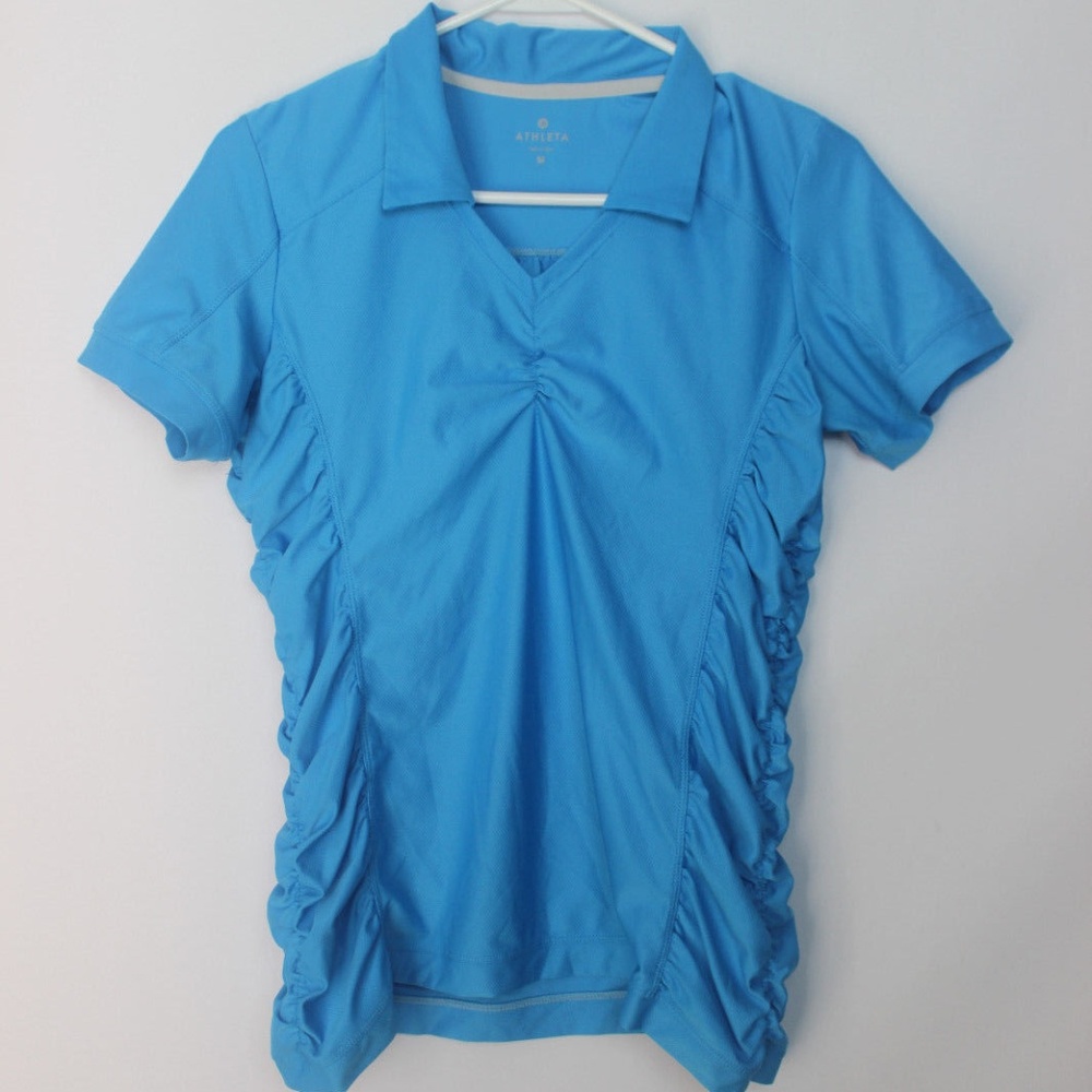 Athleta Medium Blue Pull Over Collard Shirt